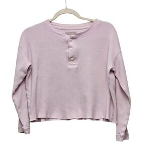 Everlane Waffle Knit Cropped Henley Shirt‎ Light Pink Organic Cotton Thermal S